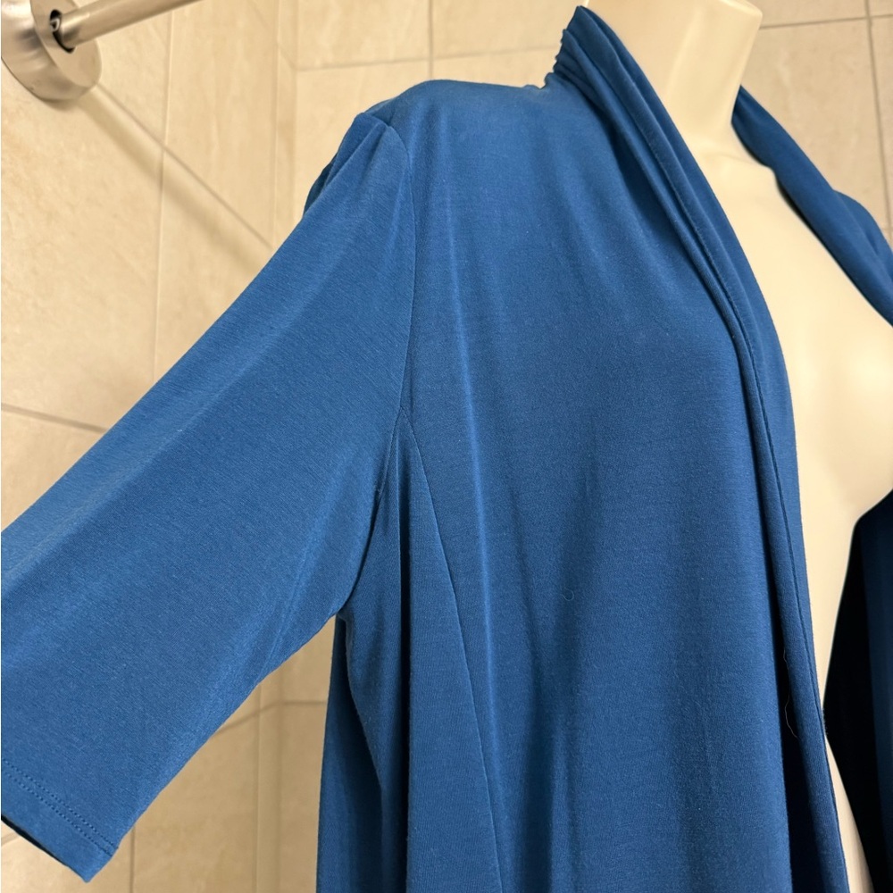 WORN ONCE Philosophy faux shawl collar blue duster sweater with pockets, size L